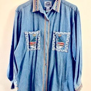 Vintage Cambridge Dry Goods Company embroidered bird shirt, size 12.